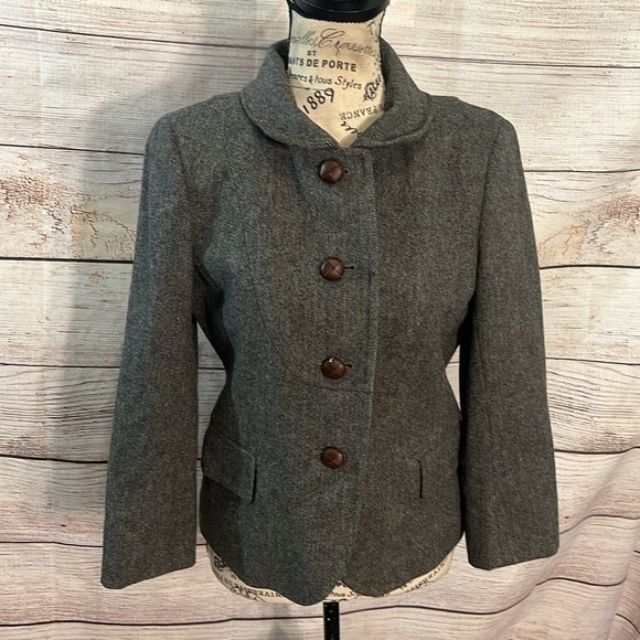 J Crew Factory Blazer Herringbone Gray Wool Blend Size 6 Lined - Picture 3 of 8